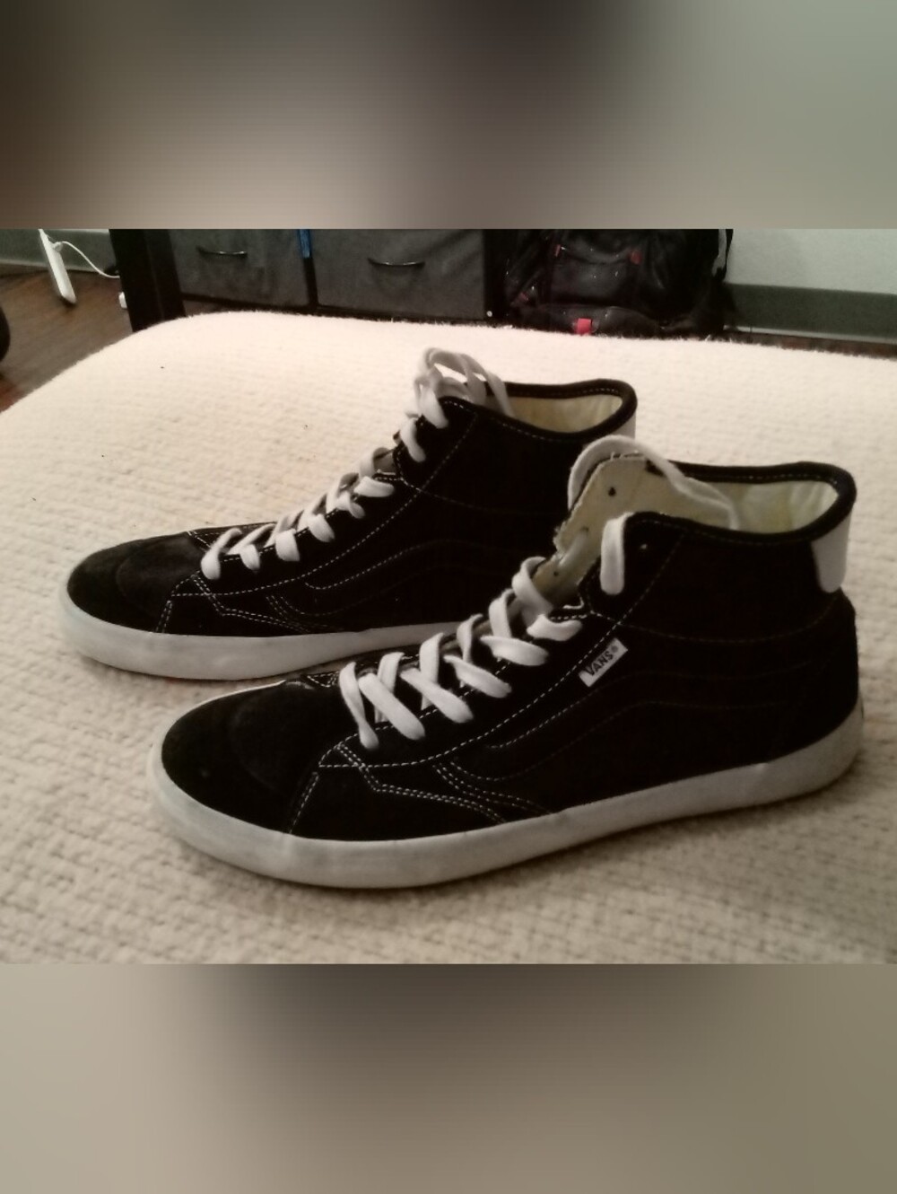 Vans Black Suede High-Top Sneakers with White Laces